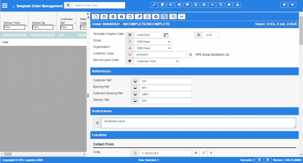Order Templates screen