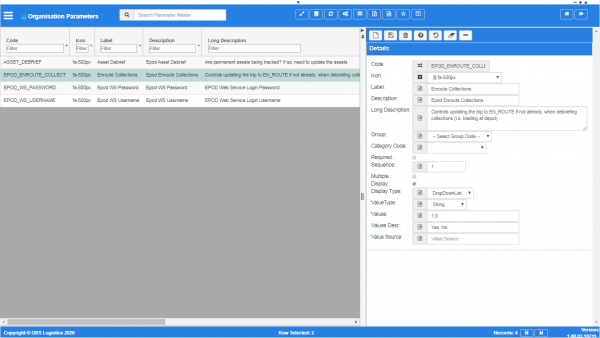 Organisation parameters maintenance