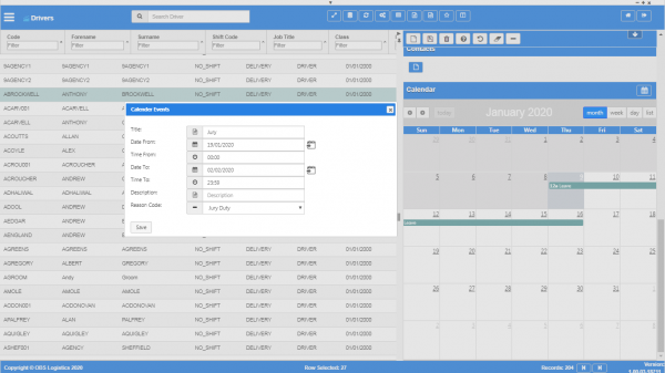 Driver availability calendar