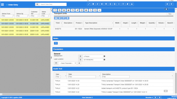Orders - parameters, audit