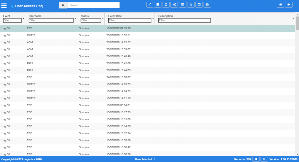 User access enquiry Screen