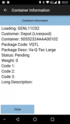 Container Info Pop-up