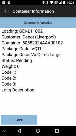Container Info Pop-up