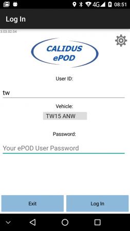 The Login screen