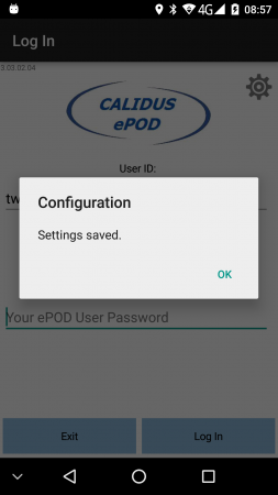 Settings Confirmation