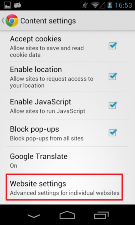 Step 5: Choose Website Settings.
