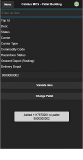 Item assigned to pallet