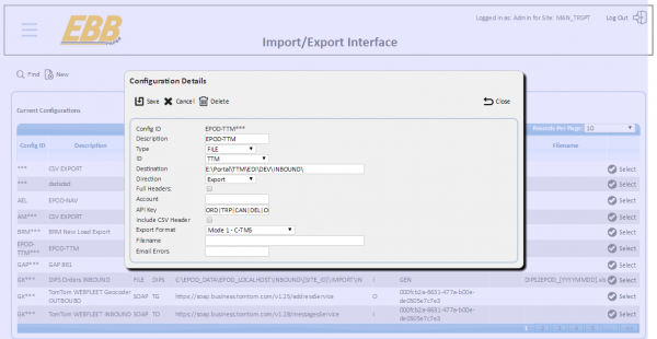 TTM Export Sample Configuration