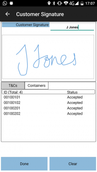 Customer Signature and Containers