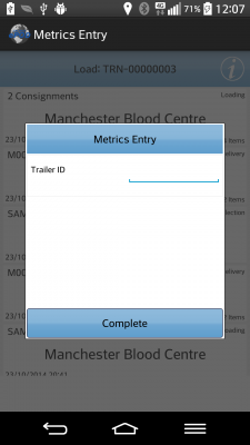 Load Metrics Pop-up Screen