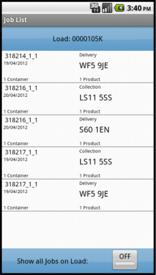 Job List screen