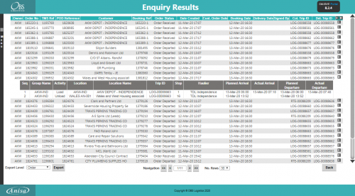 Trip Enquiry Results.
