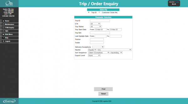 Trip Enquiry Parameters.