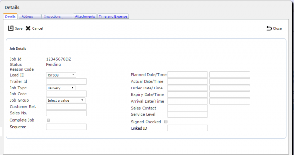 New Job Details layout