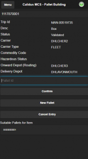 Package scanned, pallets suggested