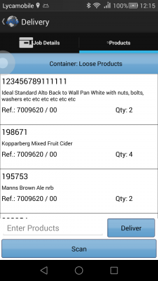 Products screen