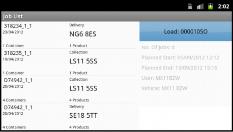 Job List (Landscape mode)
