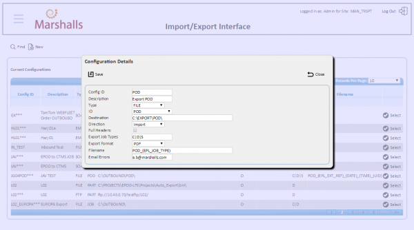Export Configuration