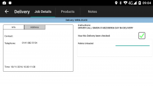 Job Details Tab with Pallets Unloaded configured