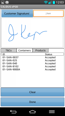Customer Signature, with Sales Codes delivered