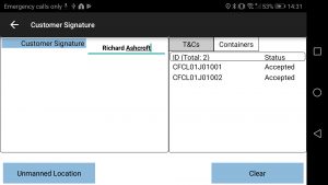 Customer Signature and Items (Containers)