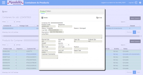 Completed product information.
