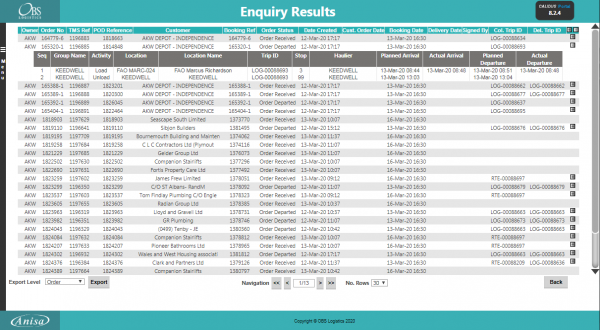 Order Enquiry Results.