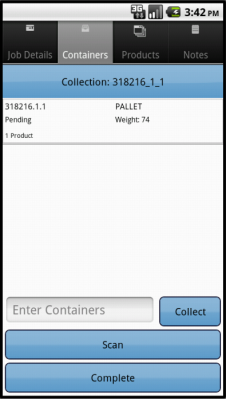 Collection/Delivery - Containers Tab