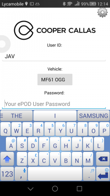 Login screen, with keyboard in Upper case