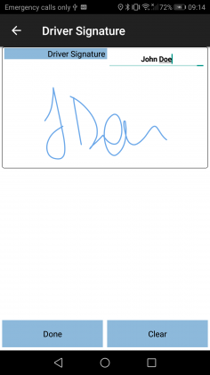 Driver signature.