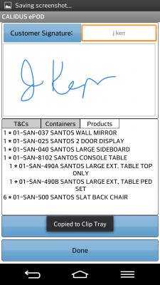 Customer Signature, with Components delivered