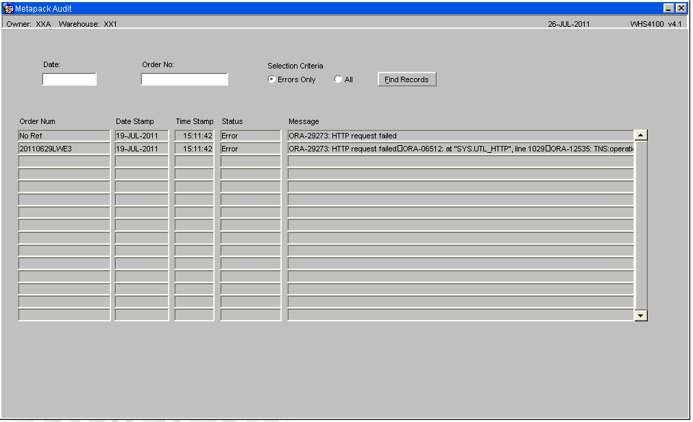 MetaPack Audit - Errors