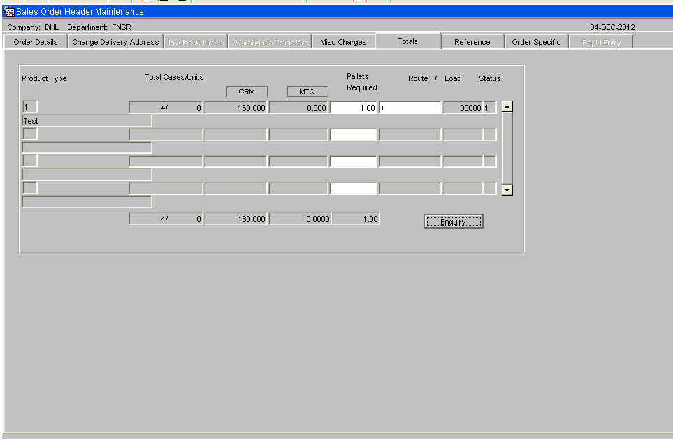Order Totals Screen