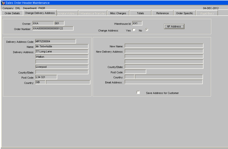 Change Delivery Address Screen