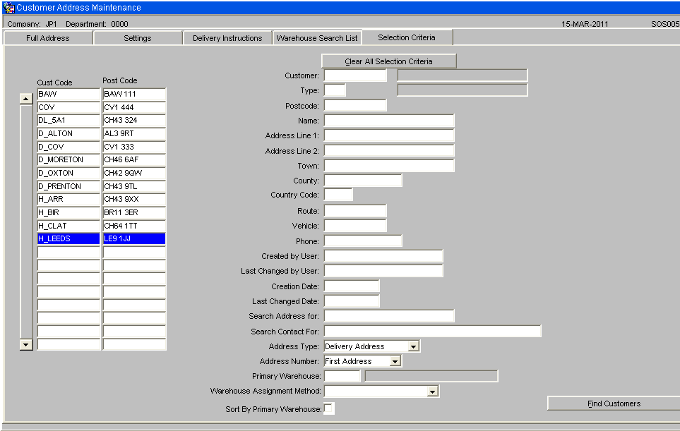 Selection Criteria Tab