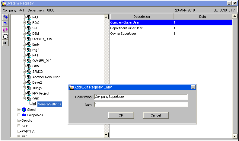 System Registry Entry