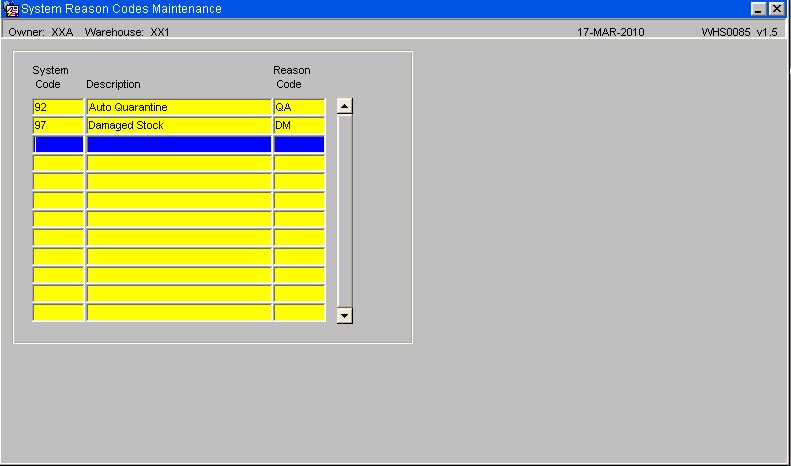 System Reason Code
