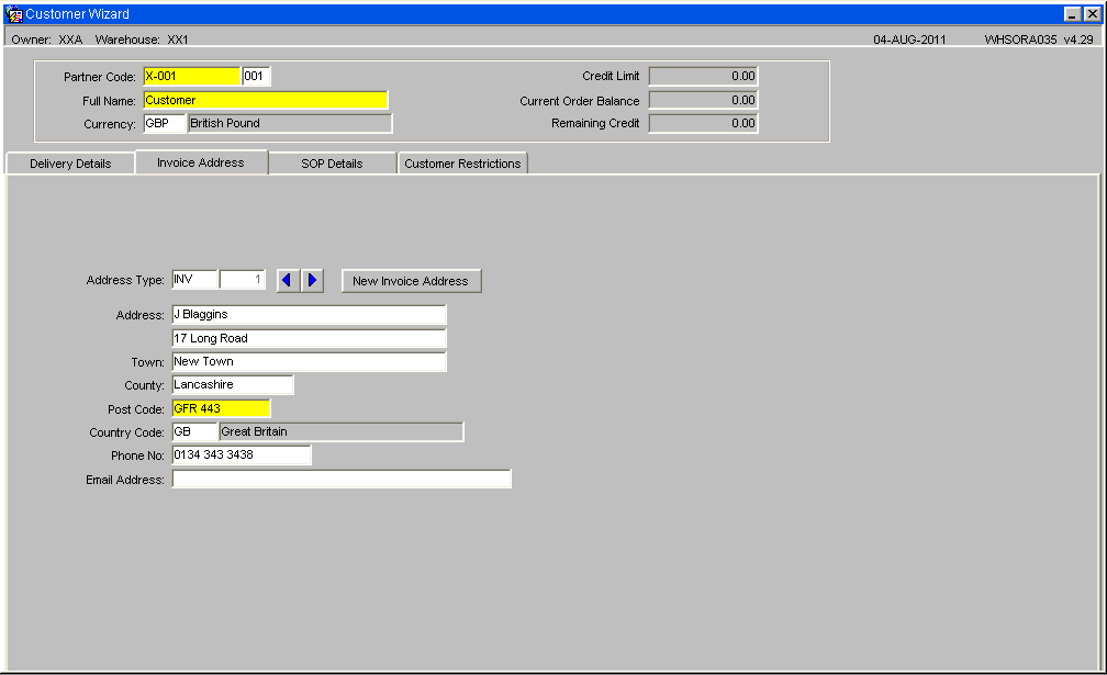 Customer Invoice Address
