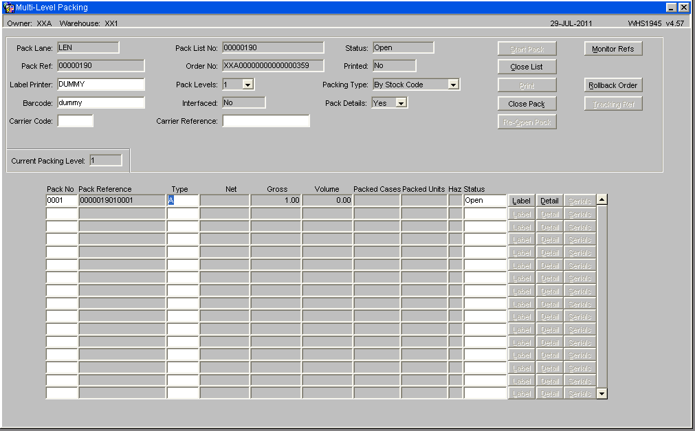 Multi-Level Order Packing Header