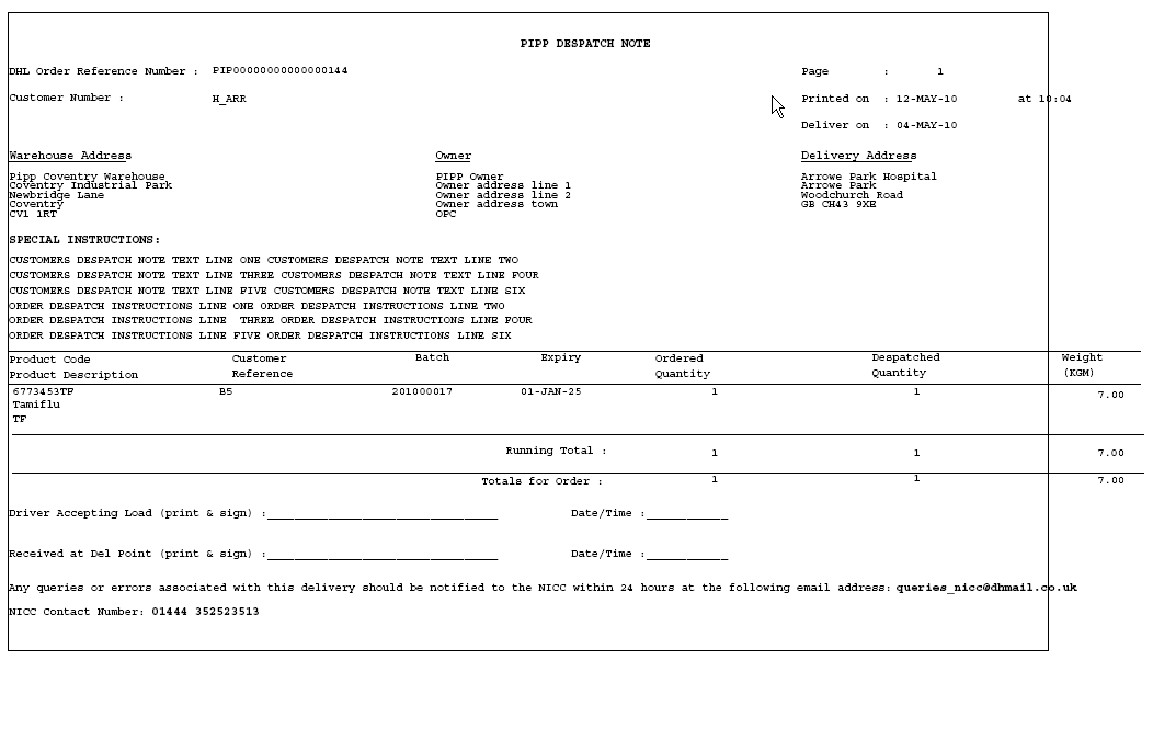 Despatch Notes