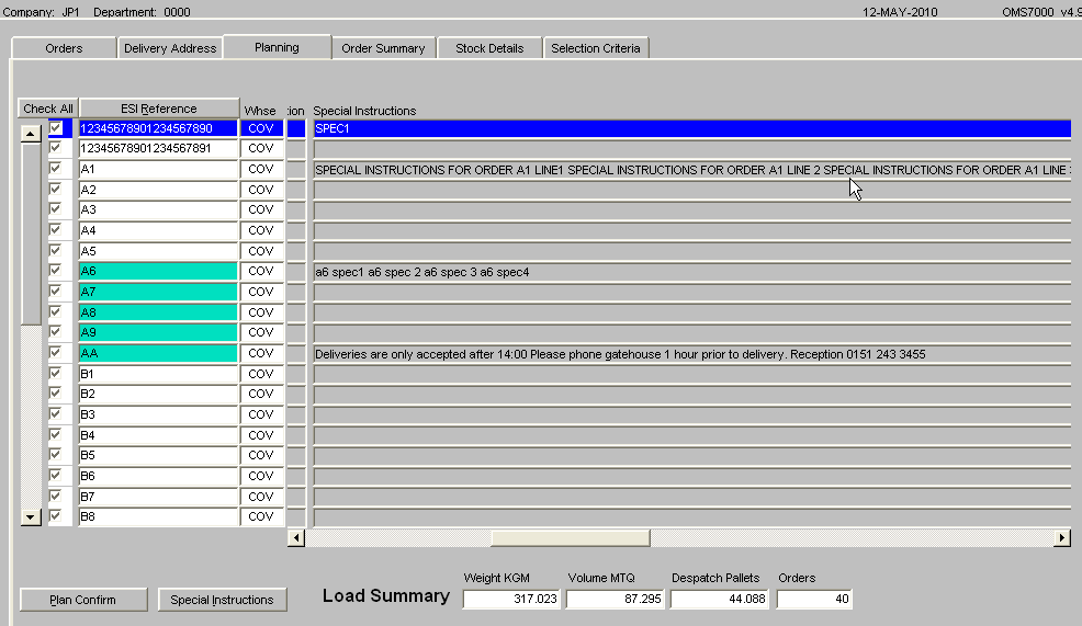Planning Tab