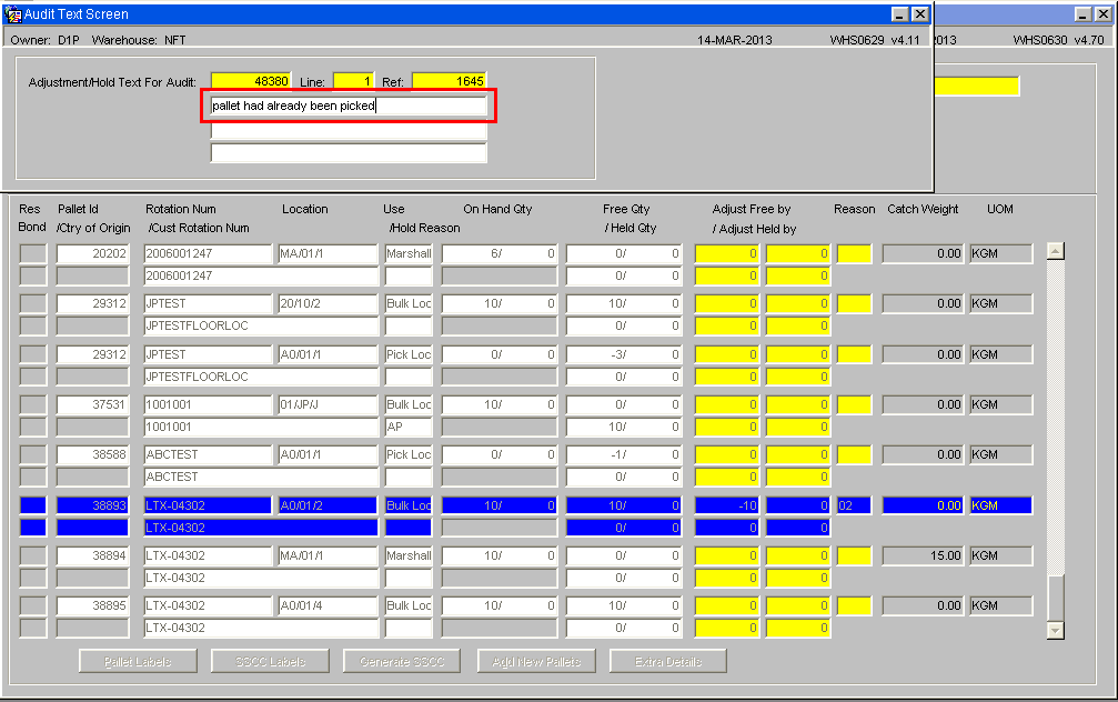Adjustment Screen