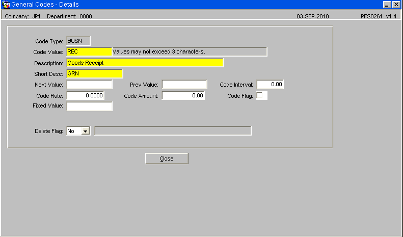 General Codes - Details