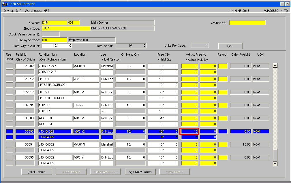 Adjustment Screen