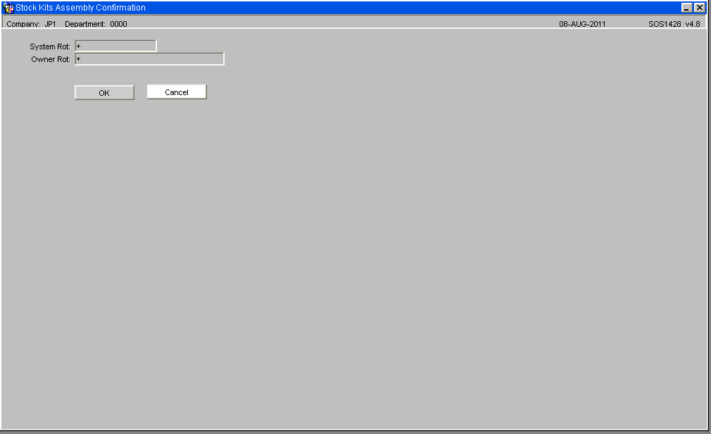 Stock Kits Assembly Confirmation, Rotation Screen