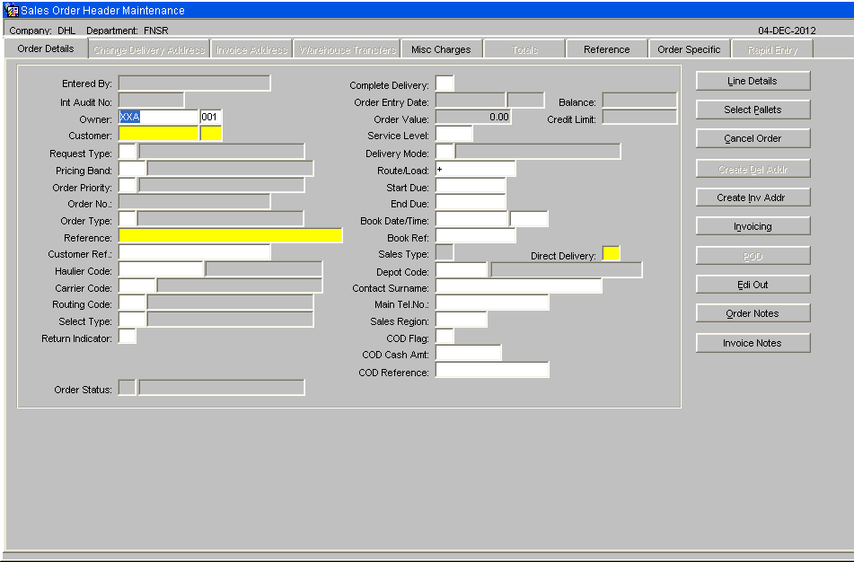 Rapid Order Rentry Screen