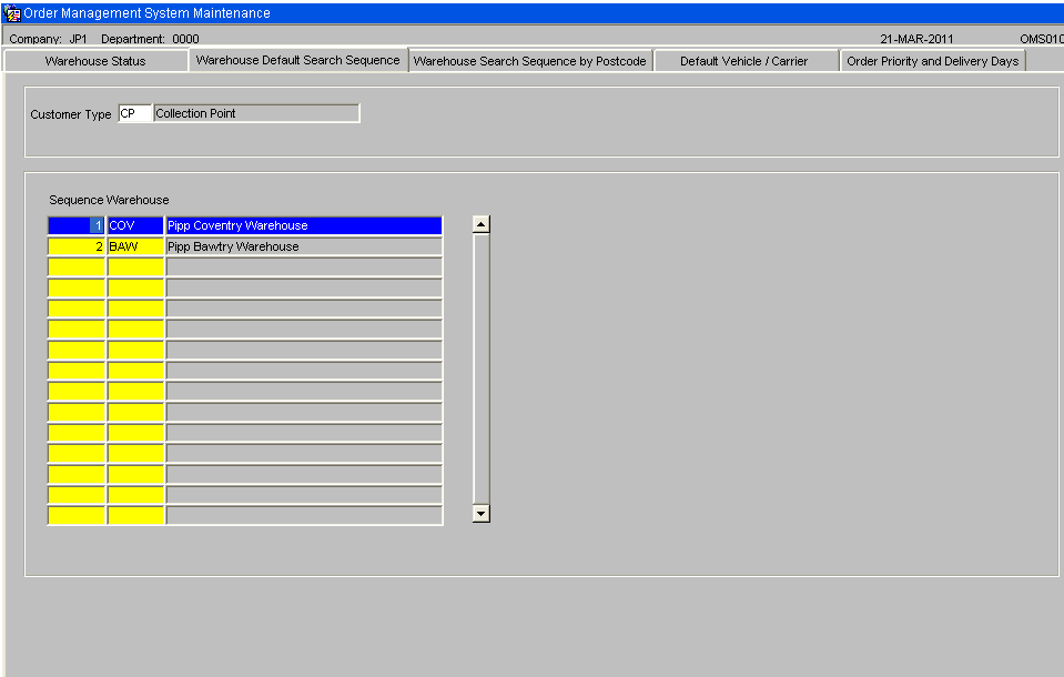 OMS Maintenance - Search Sequence