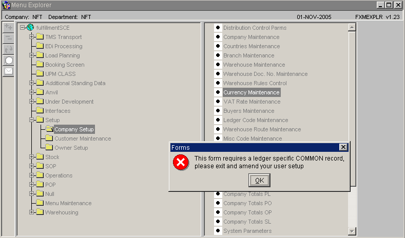 Menu Error