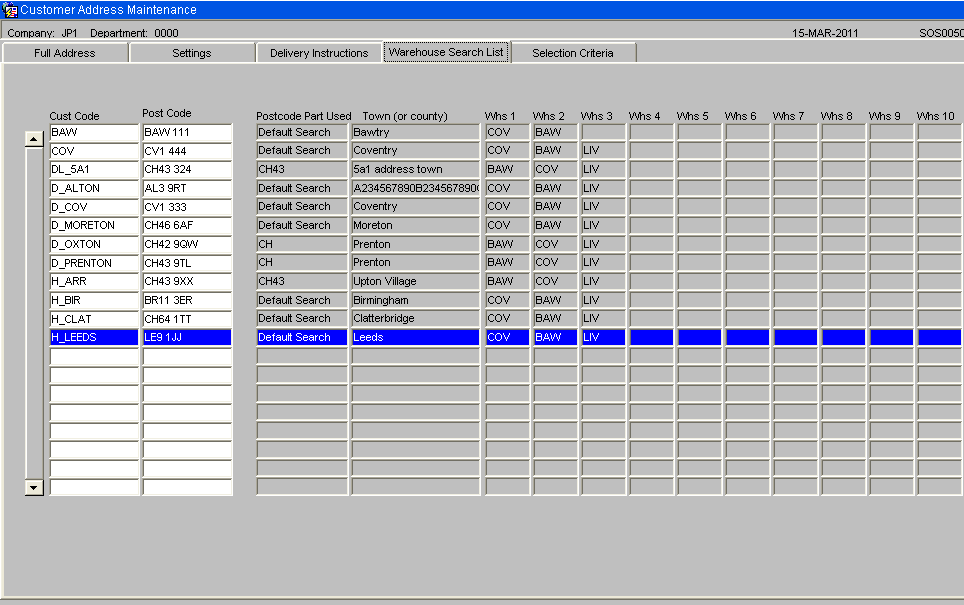 Warehouse Search Tab
