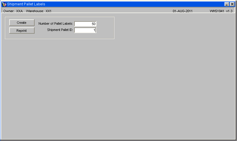 Shipment Label Print Screen